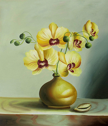 0B 《静物&mdash;&mdash;优雅兰花》当代油画家 王露露  甄选精品油画