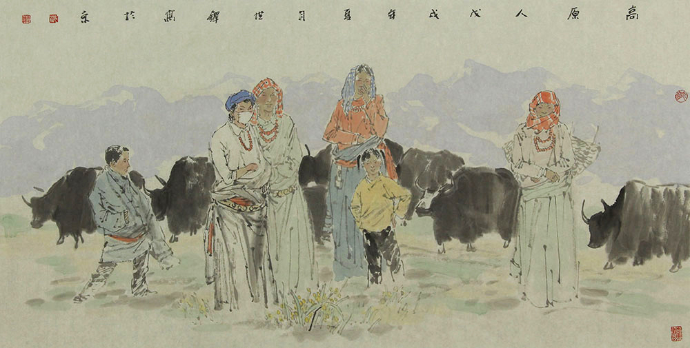 沈世铎人物画作品赏析 | 雪域高原的一曲赞歌,民族团结的生机画面【博