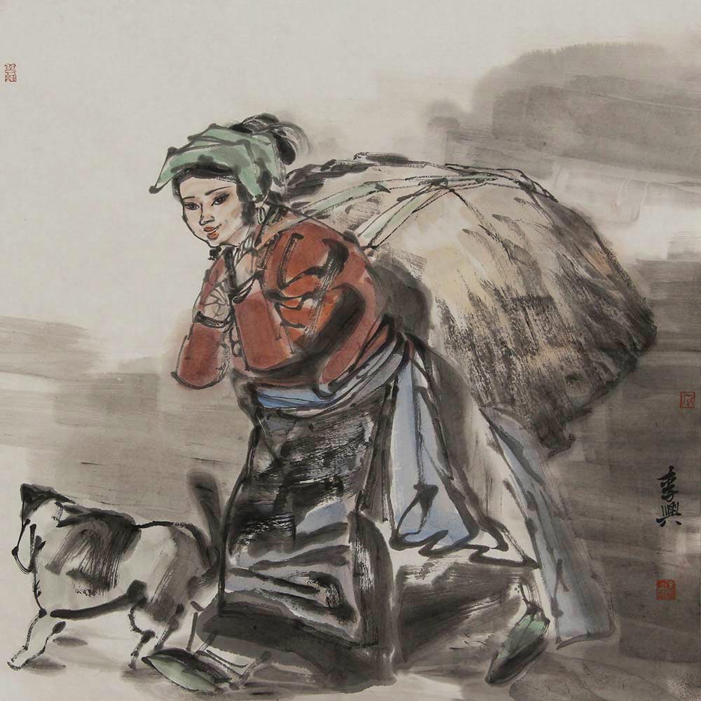 李兴人物画作品赏析 | 造型含蓄,以形写神,设色清雅,明快大方【博宝