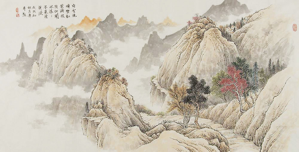 张月奇山水画作品赏析淡雅的笔墨劲健的线条精湛的技巧融情于山水之间