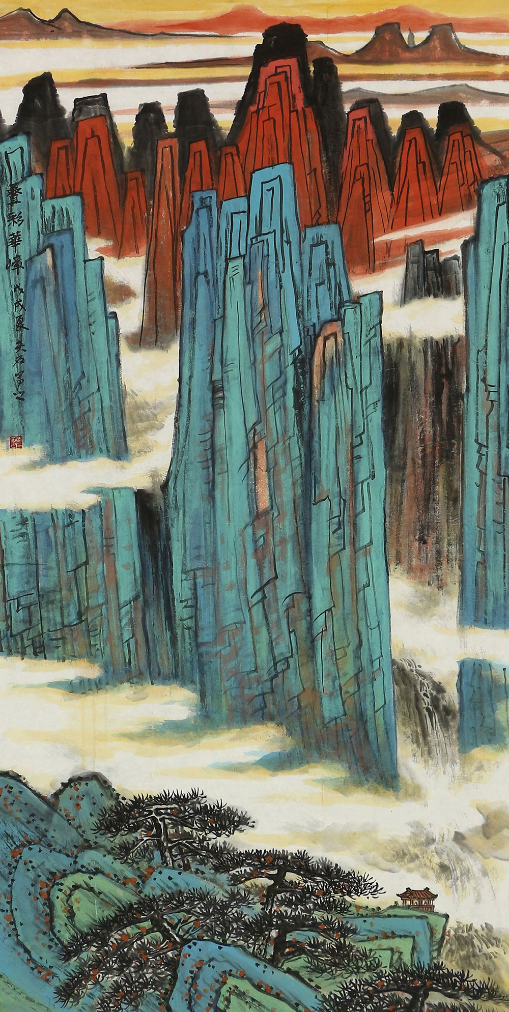 吴金龙山水画作品赏析 | 色彩斑斓的画面,山高水长的意境【博宝·资讯