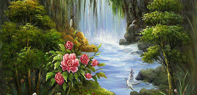当代油画家 徐义仁 油画 牡丹风景 油画