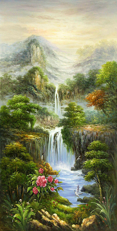 当代油画家 徐义仁 油画 牡丹风景 油画