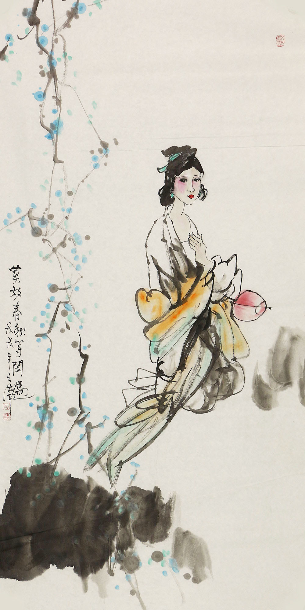 吴立伟人物画作品赏析表达古典女子的优雅具有姣好的面容修长的身段