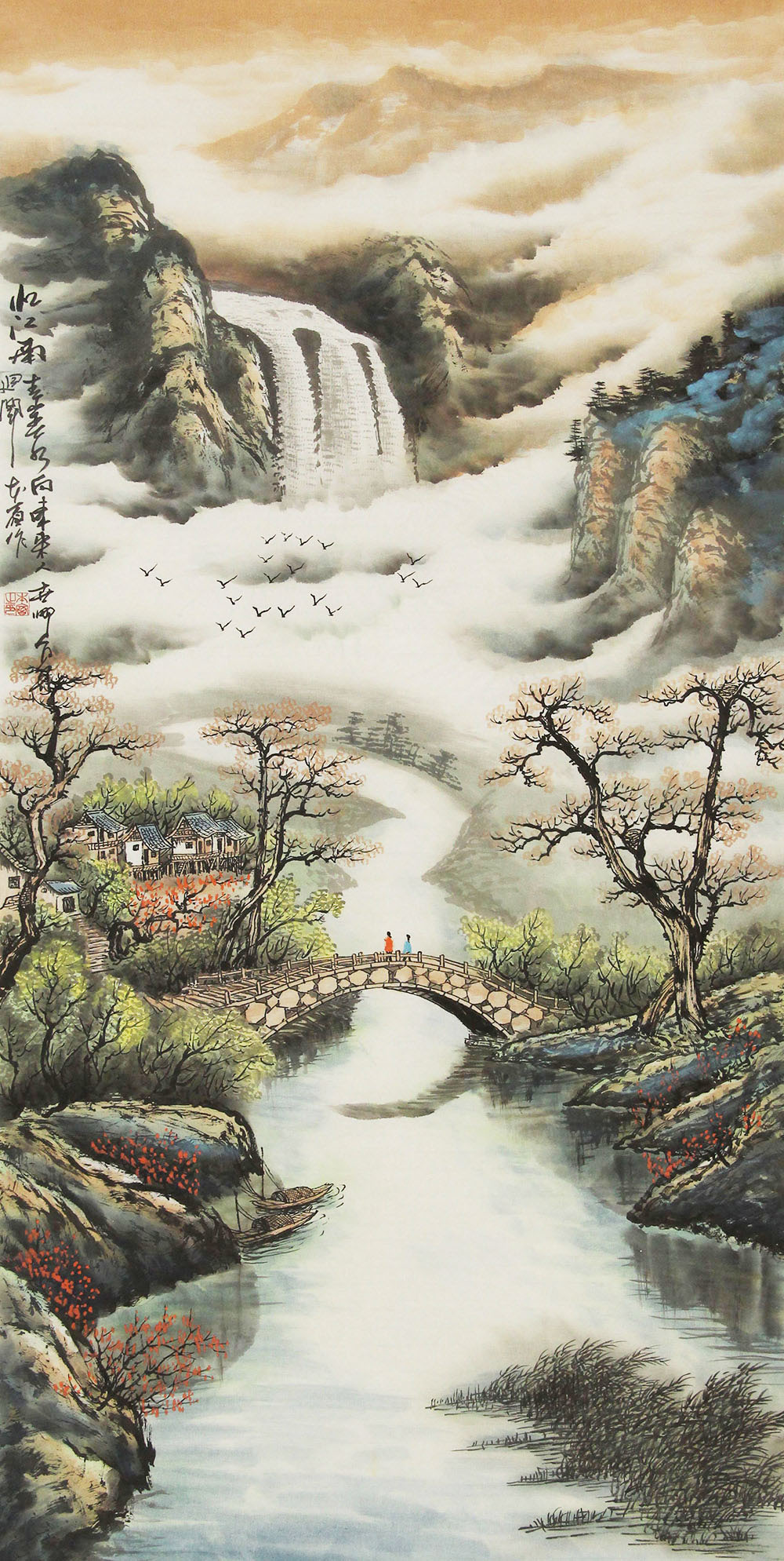 吕本宾山水画作品赏析 | 特别注重描绘流水的磅礴激荡,给人超常的动感