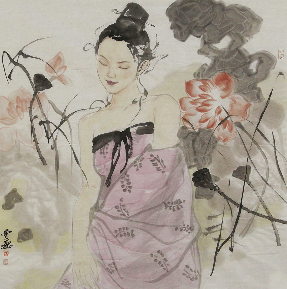 曹巍人物画作品赏析 | 人面荷花相映红【博宝资讯】