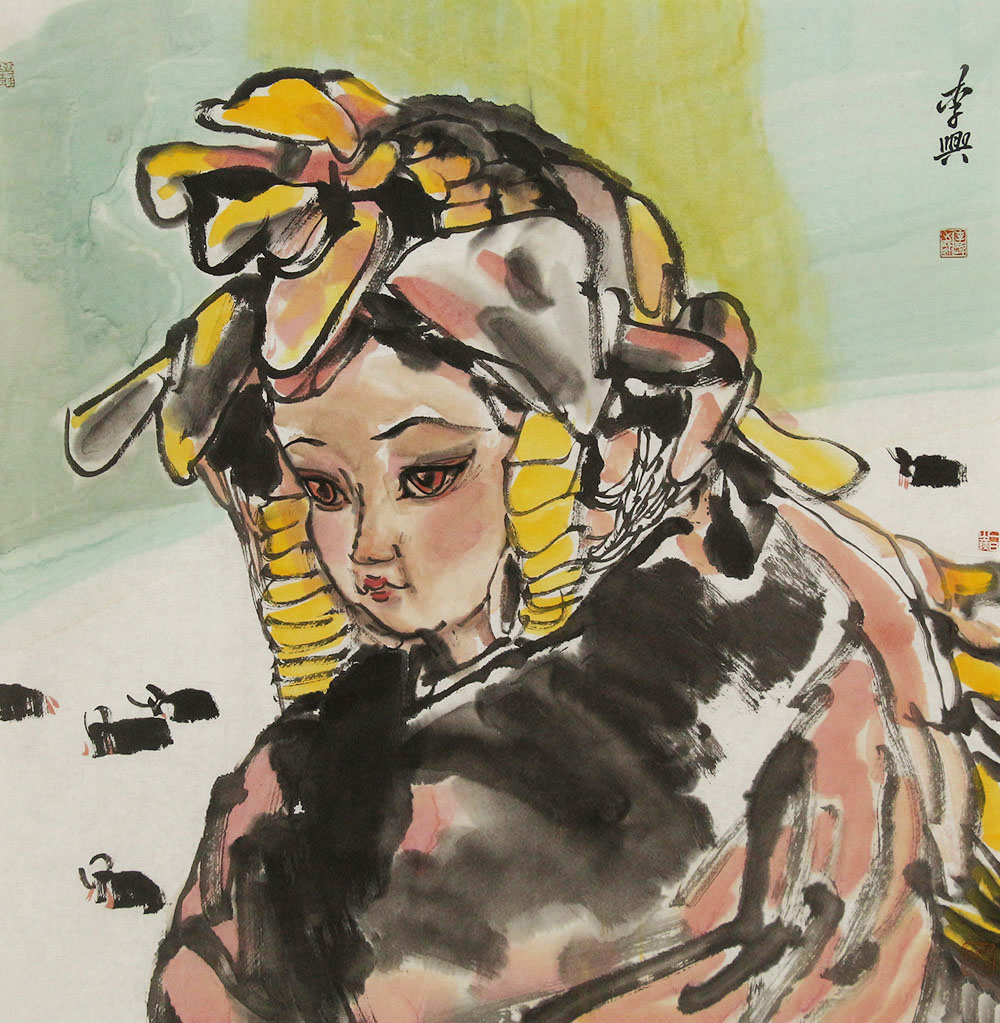 李兴人物画作品赏析 | 以形写神,形神兼备,明快大方,真实淳朴【博宝