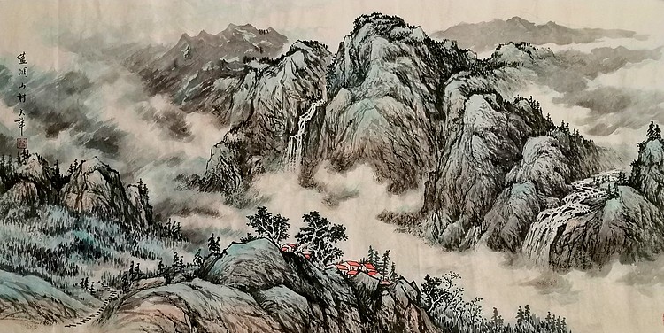 当代著名画家孙天华蓝调山村