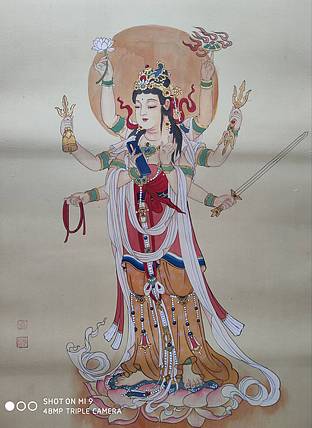不空罥索观音绢本带裱