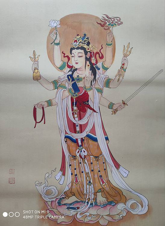 不空罥索观音绢本带裱