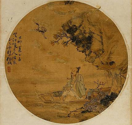 清代江苏籍画家 徐鹏 清溪待鹤图