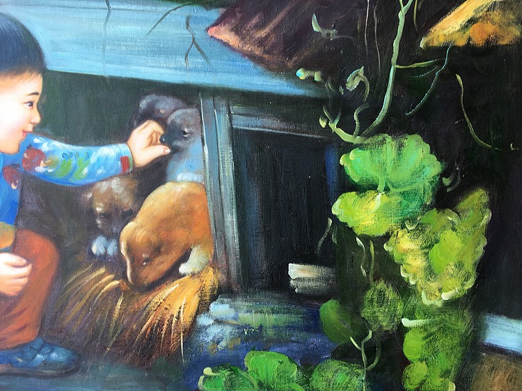 黄振能手绘油画作品巜童趣》