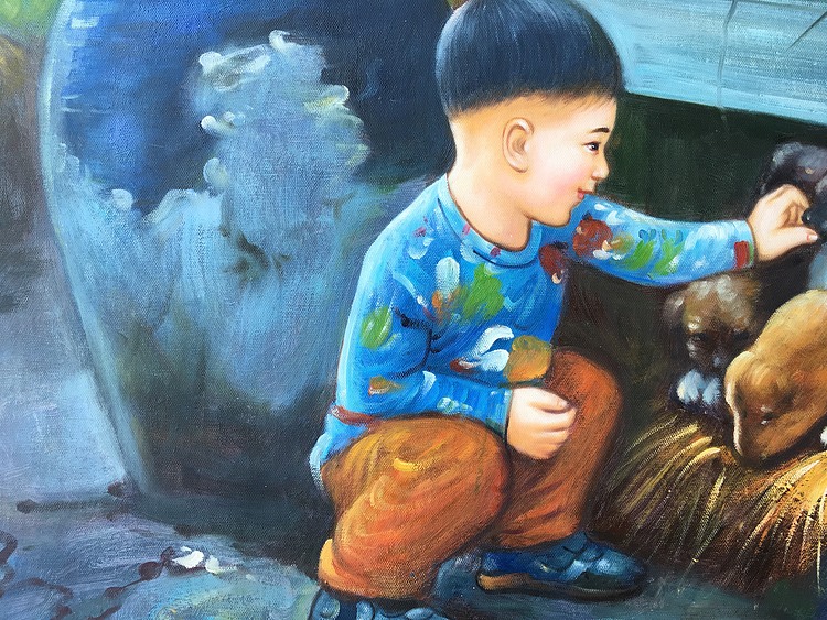 黄振能手绘油画作品巜童趣》