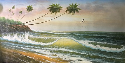 黄明灯手绘油画作品巜海鸥》