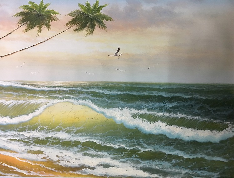 黄明灯手绘油画作品巜海鸥》