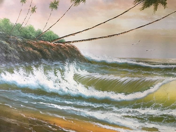 黄明灯手绘油画作品巜海鸥》