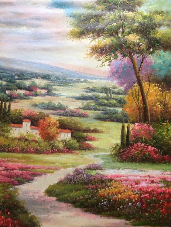 黄明灯手绘油画作品巜田园风光》