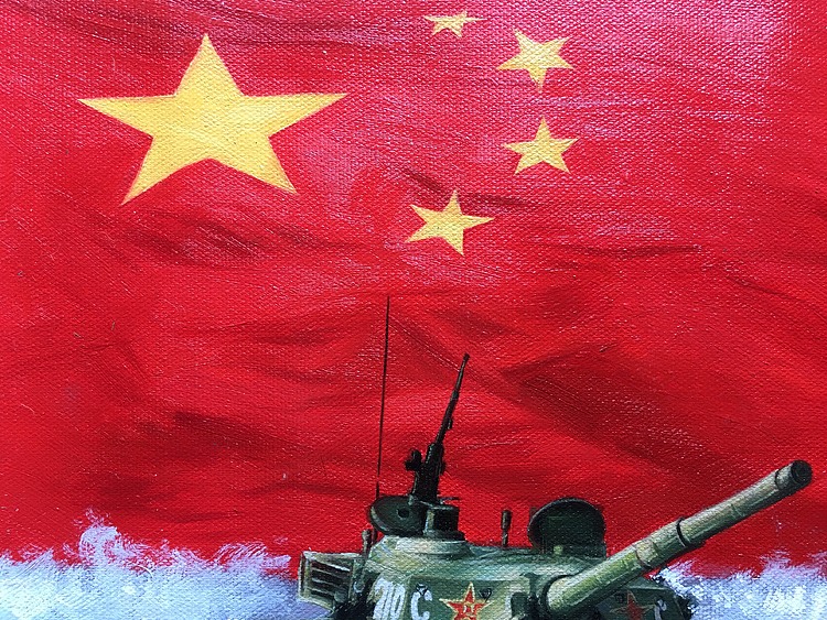黄振能手绘油画作品巜先行者》