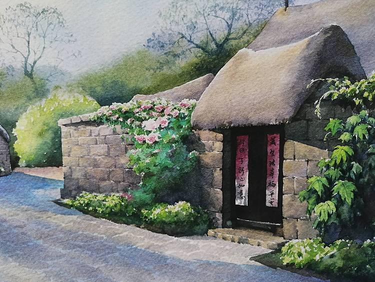 杨红威水彩版画作品         《留村》