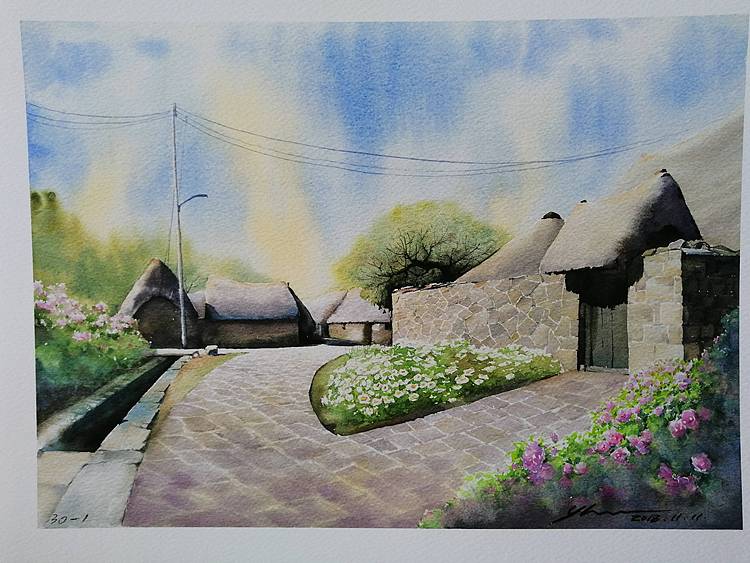 杨红威水彩版画作品      《老家楮岛》