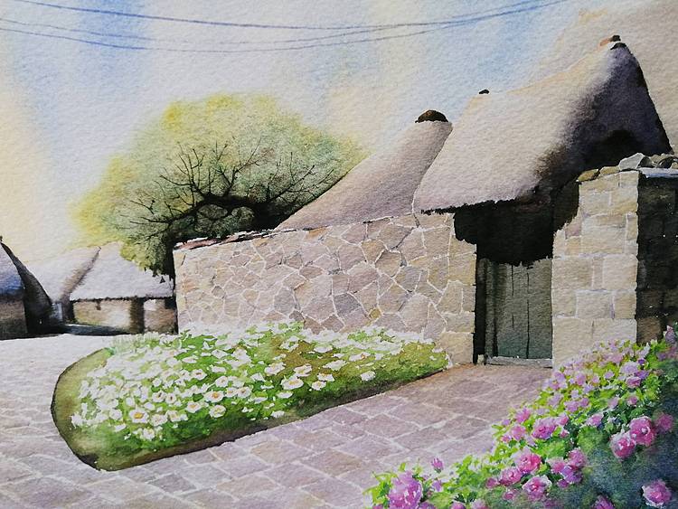 杨红威水彩版画作品      《老家楮岛》