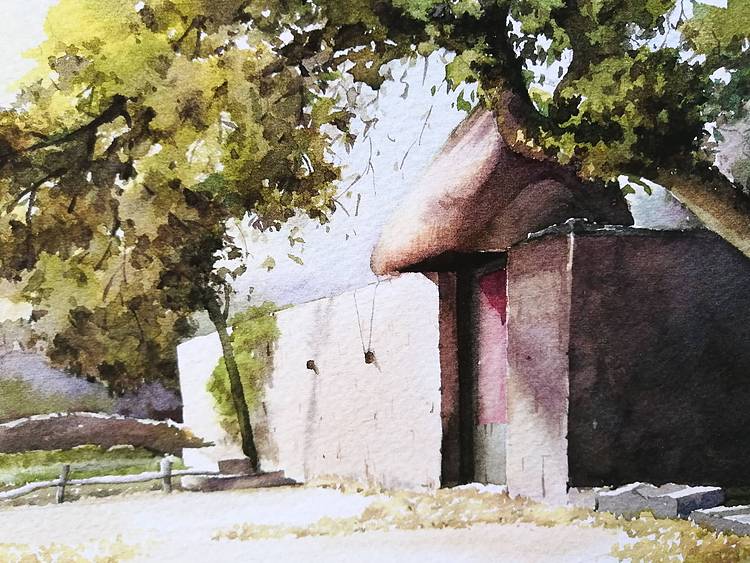 杨红威水彩版画作品       《呵护》