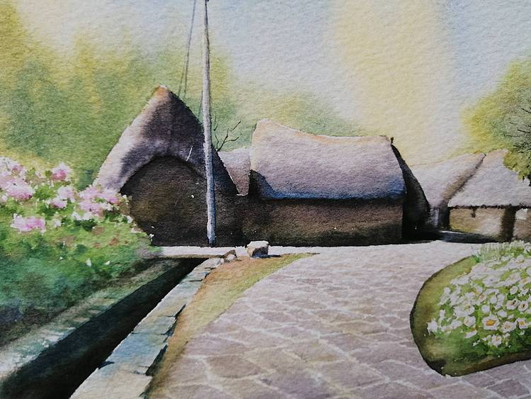 杨红威水彩版画作品      《老家楮岛》