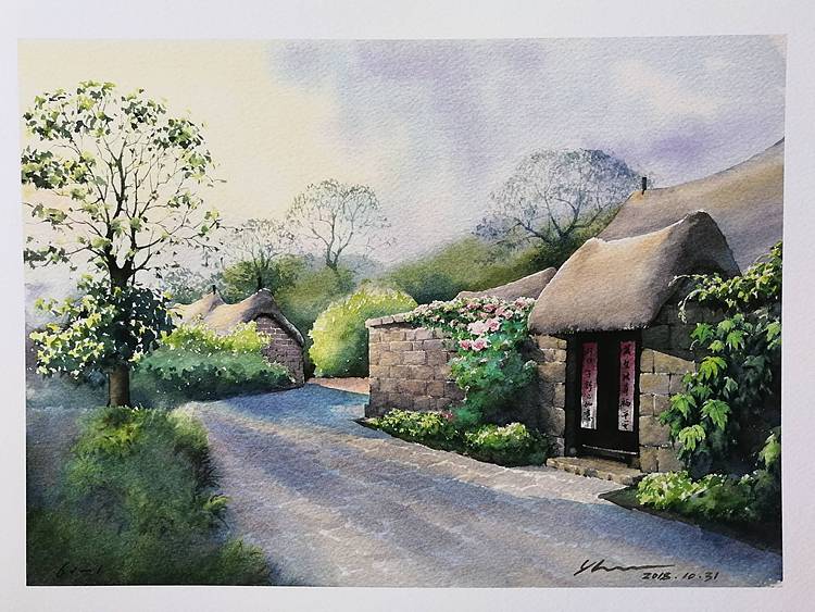 杨红威水彩版画作品         《留村》
