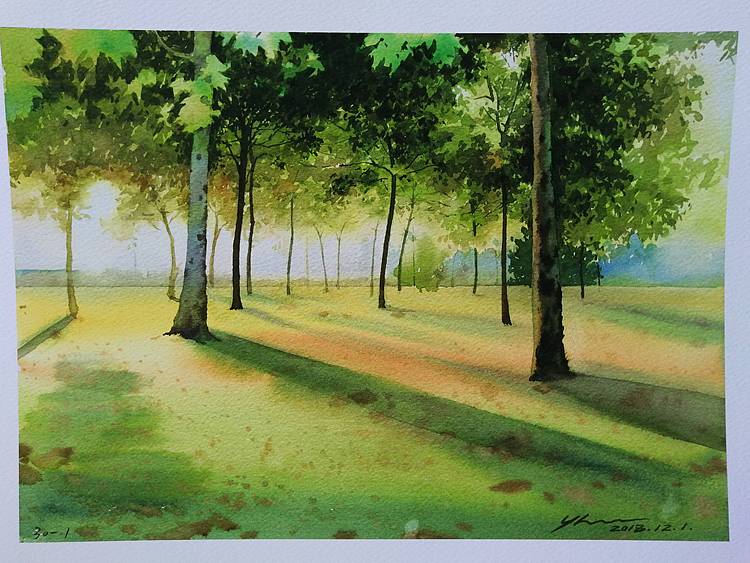 杨红威水彩版画作品       《晨光》