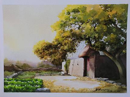 杨红威水彩版画作品       《呵护》