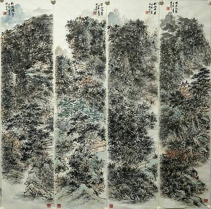 扬州大学山水画研究生 时浩 山水画四条屏