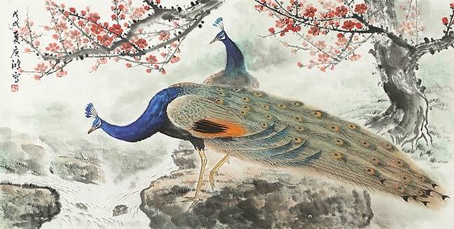 国家一级美术师廖庚鸿的《孔雀图》