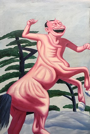 陈顺强手绘油画作品《人与兽》