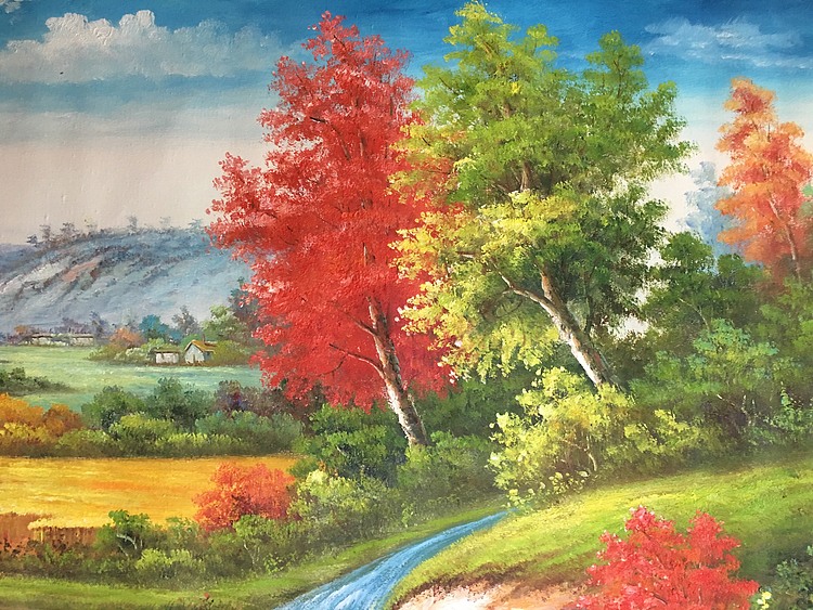 余建生手绘油画作品巜青山碧水》