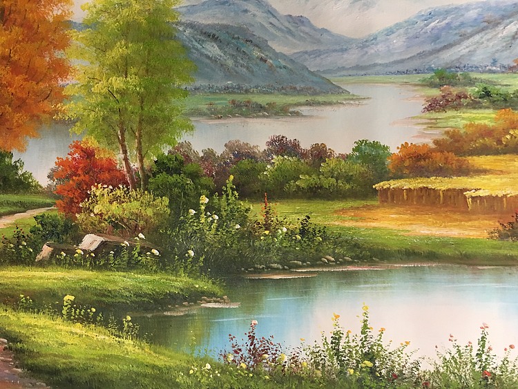 余建生手绘油画作品巜青山碧水》