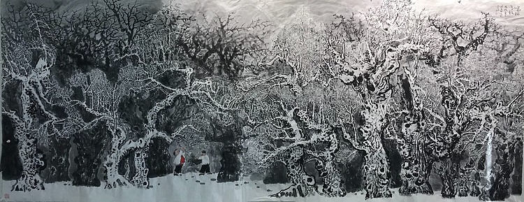 中国百家画展金奖-张东林丈二密体山水精品