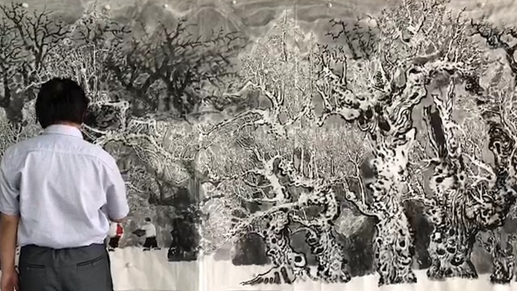 中国百家画展金奖-张东林丈二密体山水精品