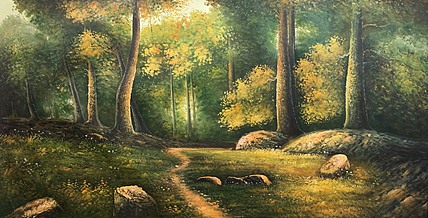 黄明灯手绘油画作品《乡间小路》