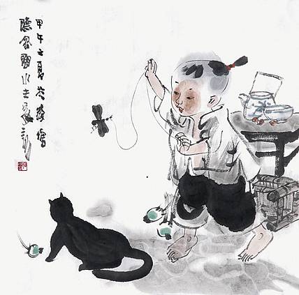 王家训国画童子图 出版精品
