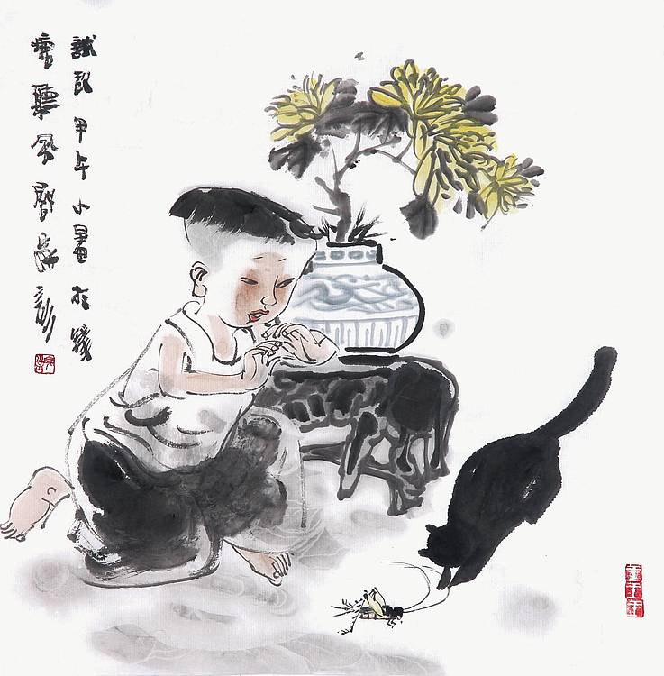 王家训国画童子图