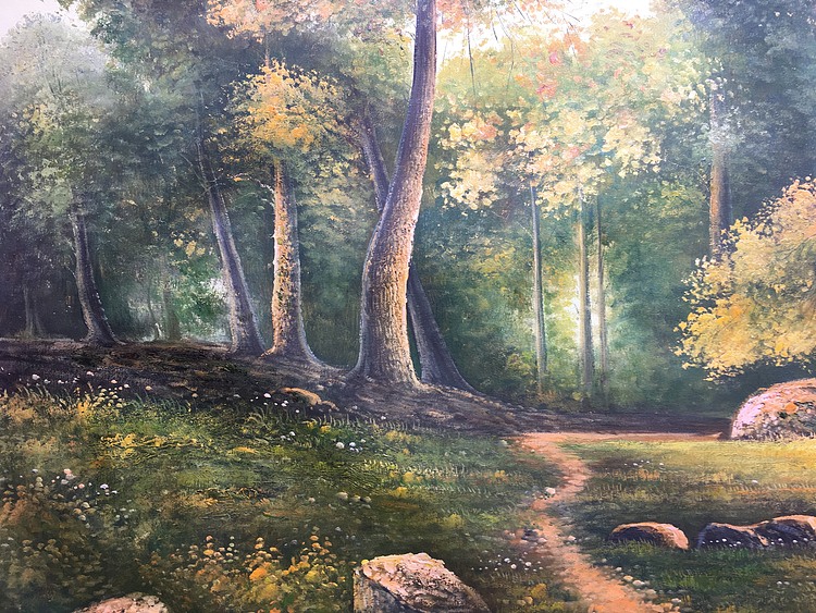黄明灯手绘油画作品《乡间小路》