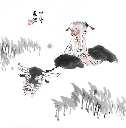 王家训国画童子图 出版精品