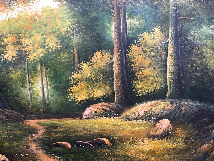 黄明灯手绘油画作品《乡间小路》