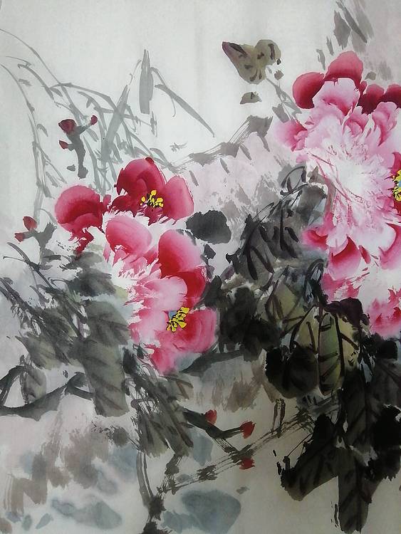 当代著名花鸟画家王孝华 《牡丹图》