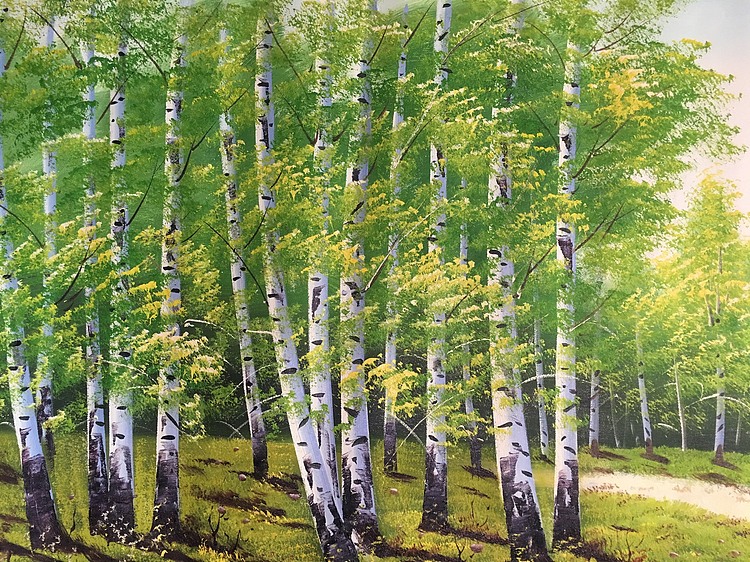 黄明灯手绘油画作品巜生机勃勃》