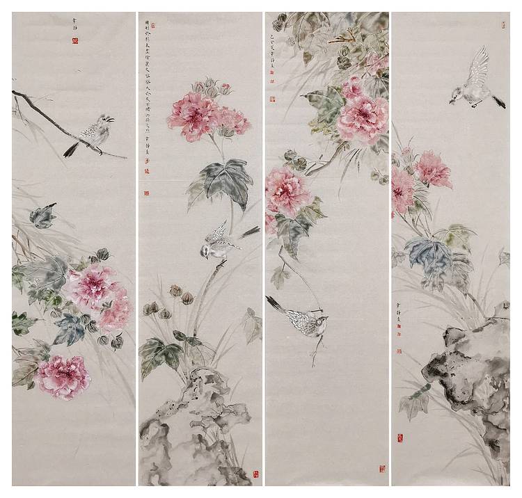 中国书法家协会会员 韦静 芙蓉四条屏