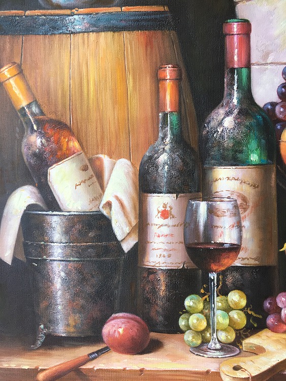 余建生手绘油画作品巜酒瓶》