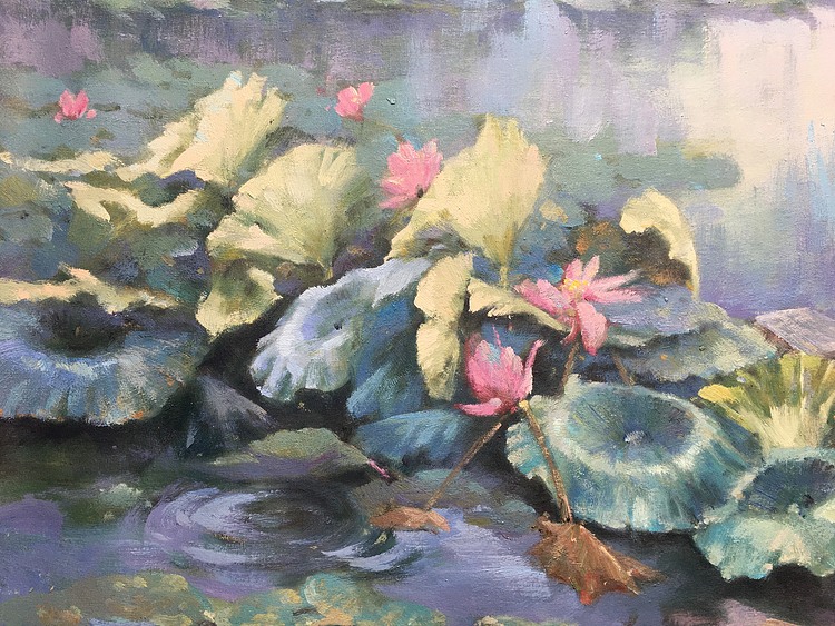 黄明灯手绘油画作品《小船》