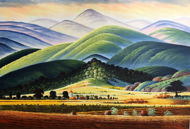 黄明灯手绘油画作品《圣山》57