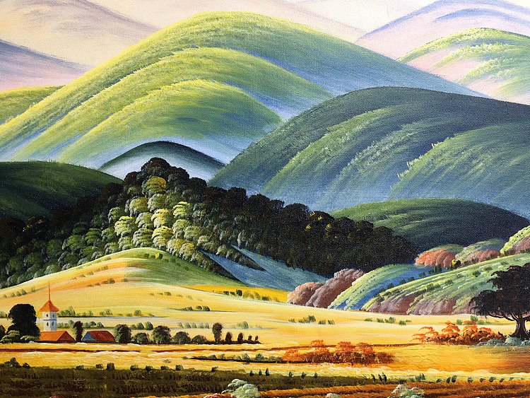 黄明灯手绘油画作品《圣山》57